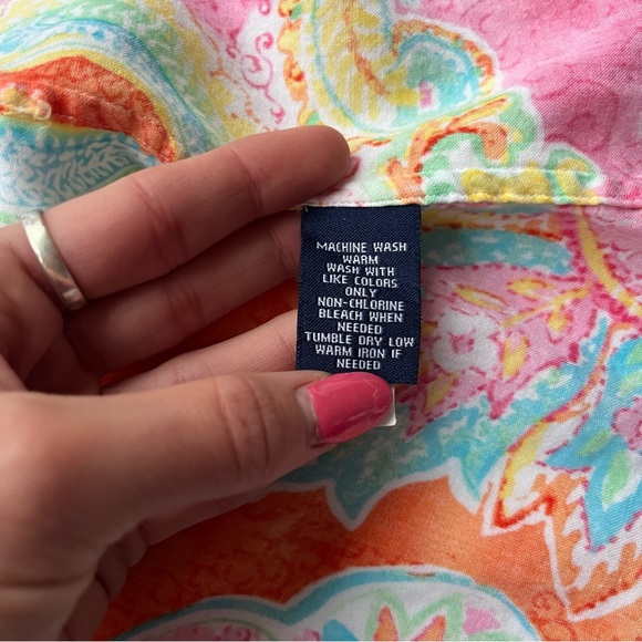 CHAPS By Ralph Lauren Women’s XL Pink Orange Paisley 100% Cotton Button Blouse - Picture 6 of 14